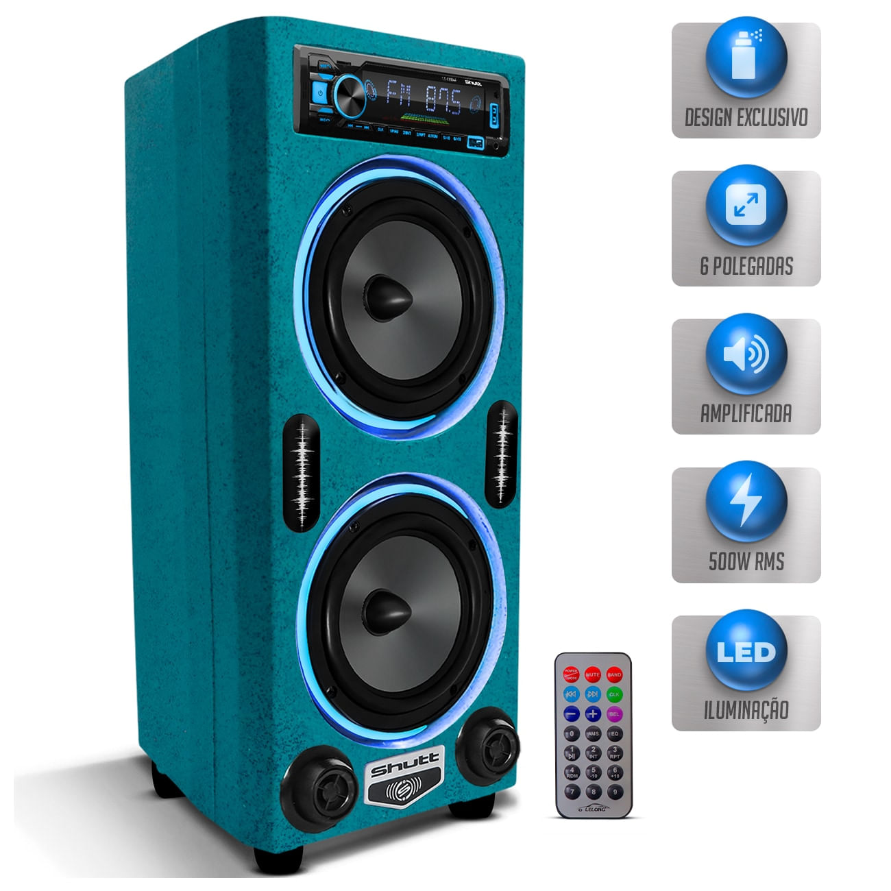 Caixa De Som Bob Residencial Amplificada Shutt 6 Polegadas 400w + Player Bluetooth + Controle e LED