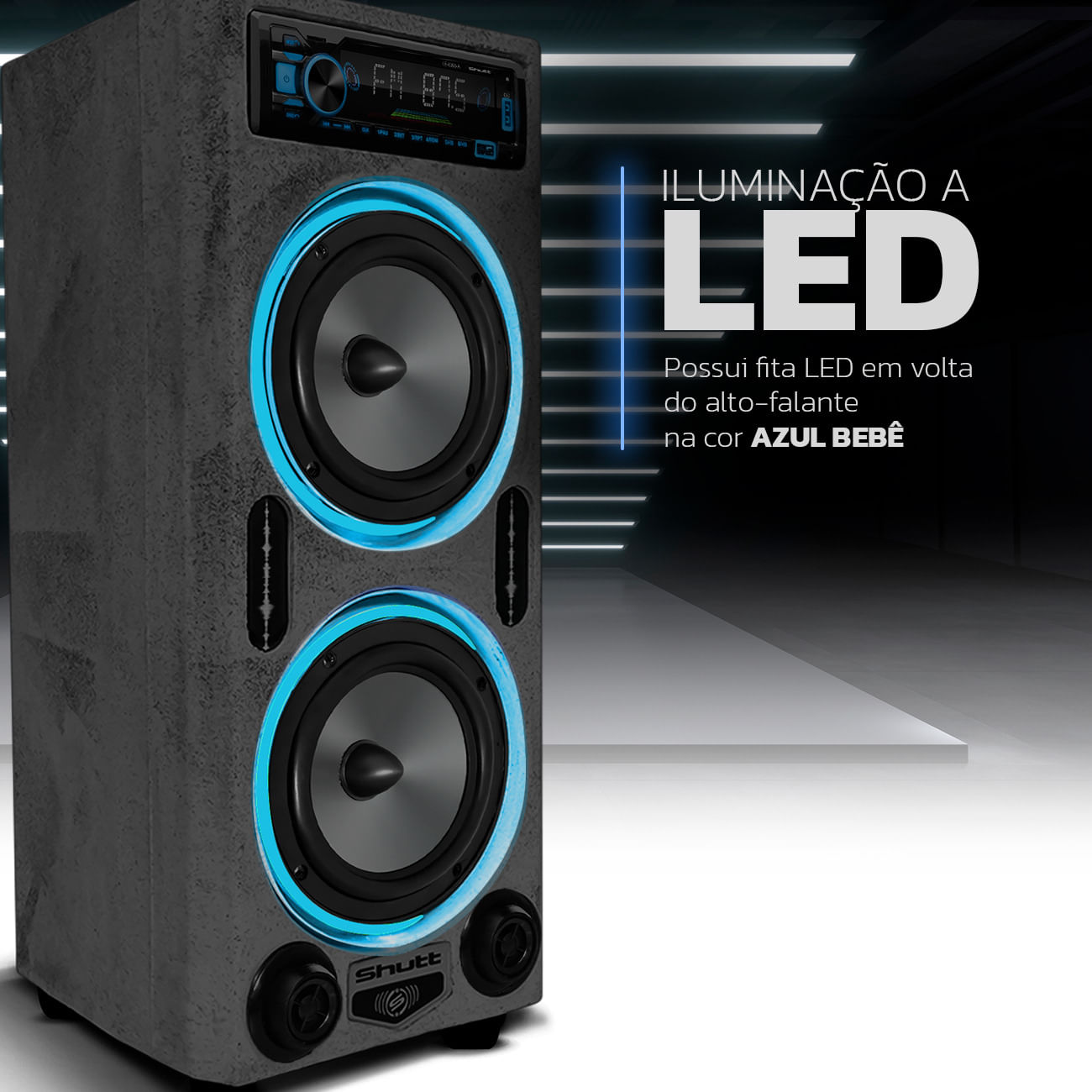 Encontraproduto.com.br - Caixa De Som Bob Residencial Amplificada Shutt 6Pol 520w + Player Shutt + Mini Tweeter C/ LED