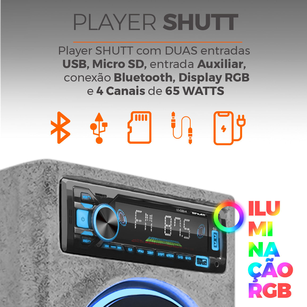 Encontraproduto.com.br - Caixa De Som Bob Residencial Amplificada Shutt 6Pol 520w + Player Shutt + Mini Tweeter C/ LED