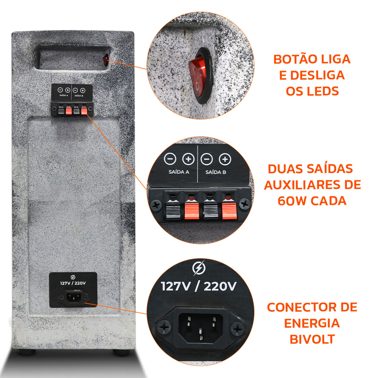 Encontraproduto.com.br - Caixa De Som Bob Residencial Amplificada Shutt 6Pol 520w + Player Shutt + Mini Tweeter C/ LED