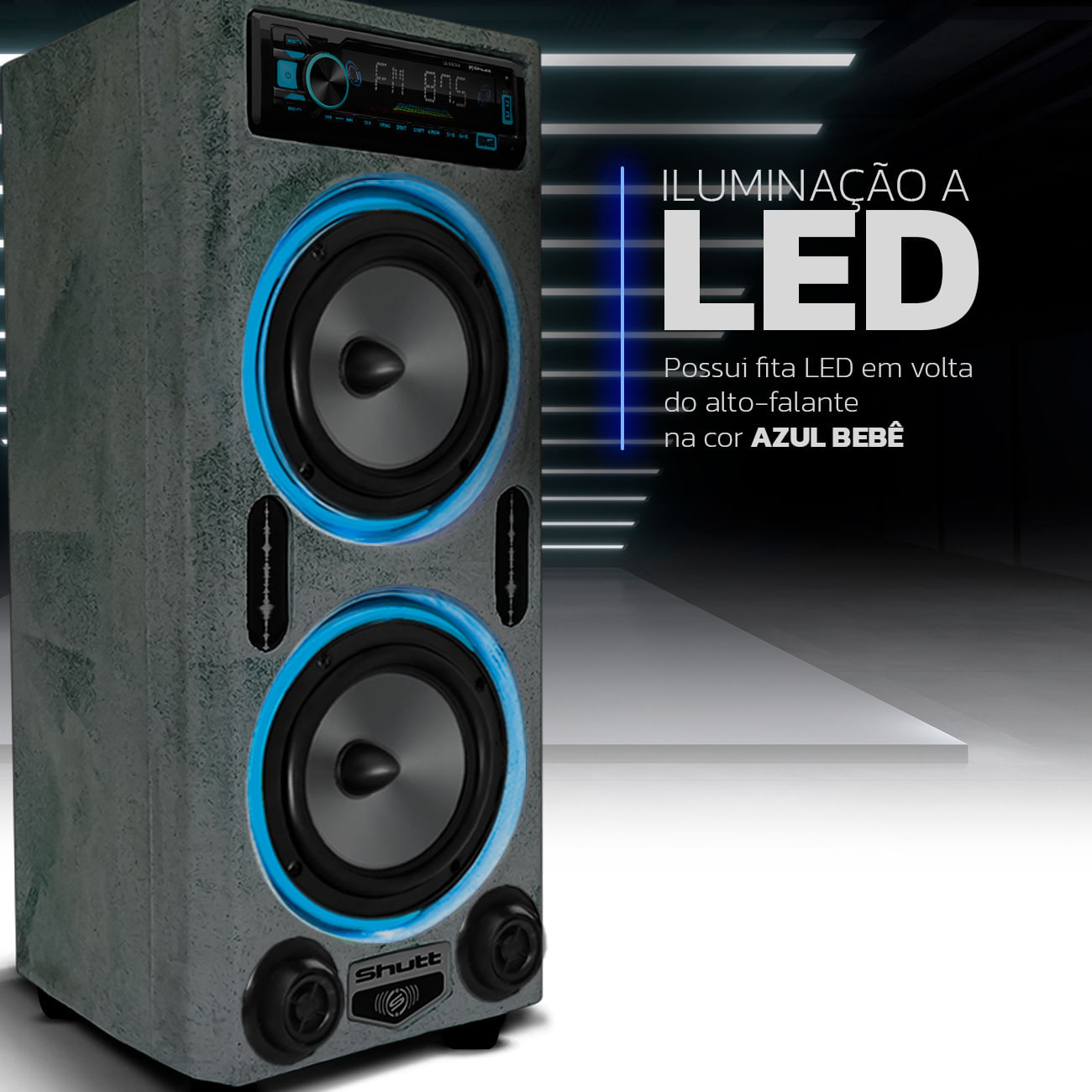 Encontraproduto.com.br - Caixa De Som Bob Residencial Amplificada Shutt 6 Polegadas 400w + Player Shutt Bluetooth + LED Neon