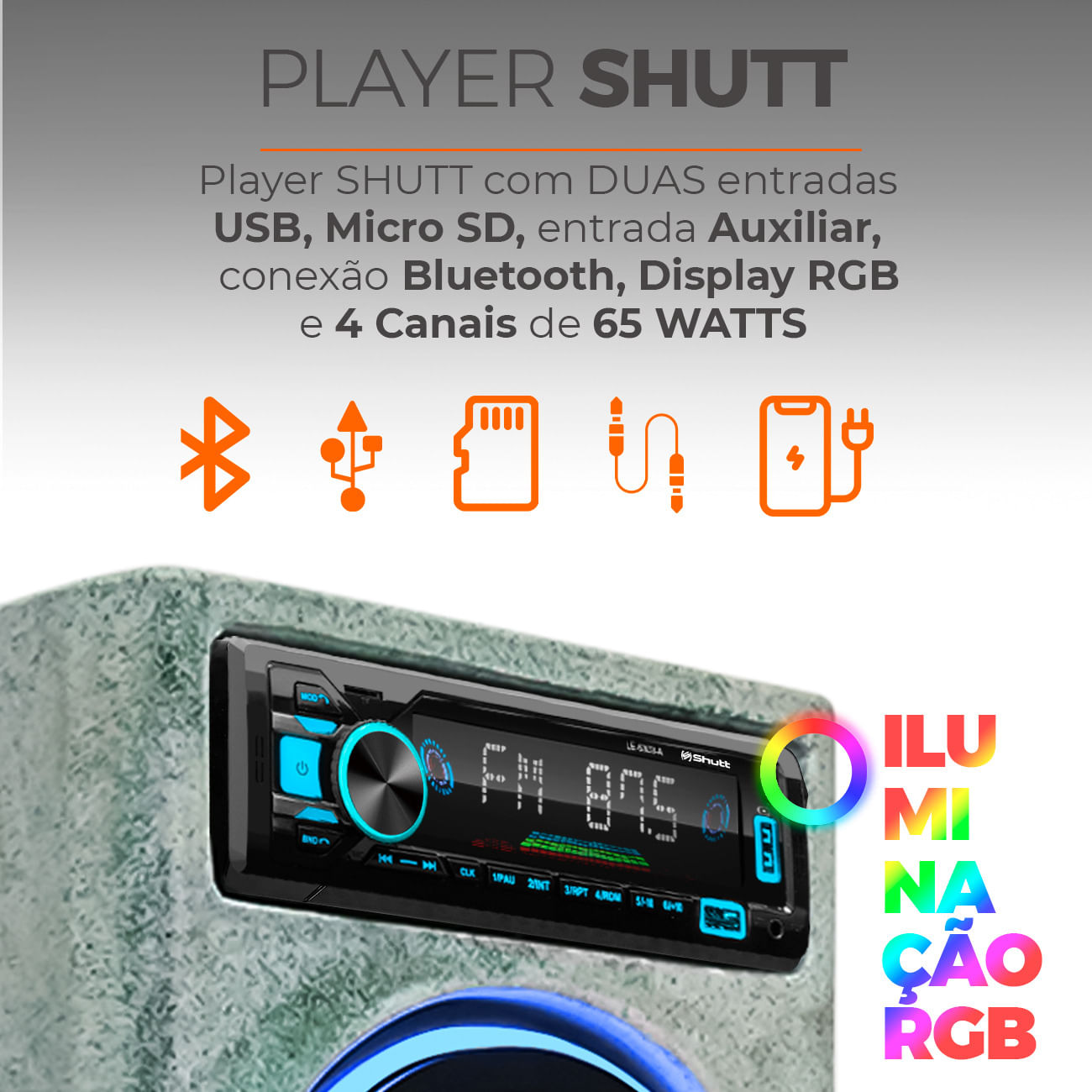 Encontraproduto.com.br - Caixa De Som Bob Residencial Amplificada Shutt 6 Polegadas 400w + Player Shutt Bluetooth + LED Neon