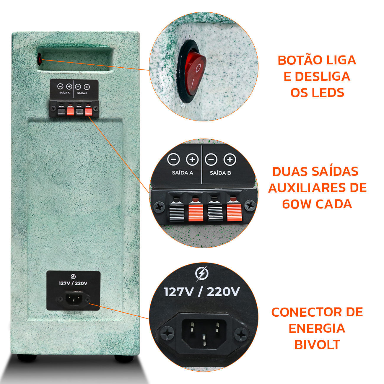 Encontraproduto.com.br - Caixa De Som Bob Residencial Amplificada Shutt 6 Polegadas 400w + Player Shutt Bluetooth + LED Neon