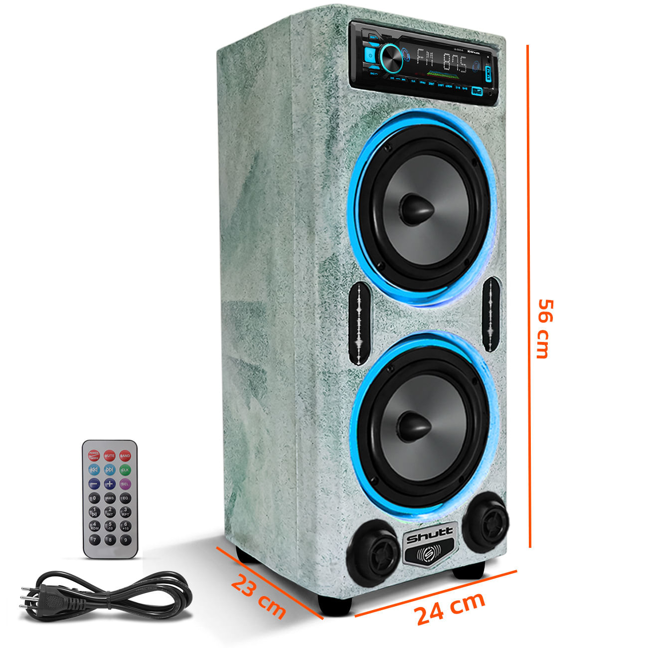 Encontraproduto.com.br - Caixa De Som Bob Residencial Amplificada Shutt 6 Polegadas 400w + Player Shutt Bluetooth + LED Neon