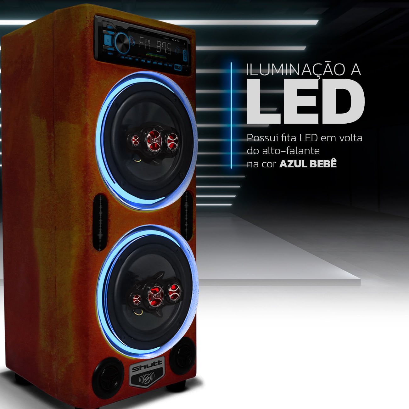 Encontraproduto.com.br - Caixa De Som Bob Residencial Amplificada Shutt 6 Polegadas 400w + Player Shutt + C/ LED Completa