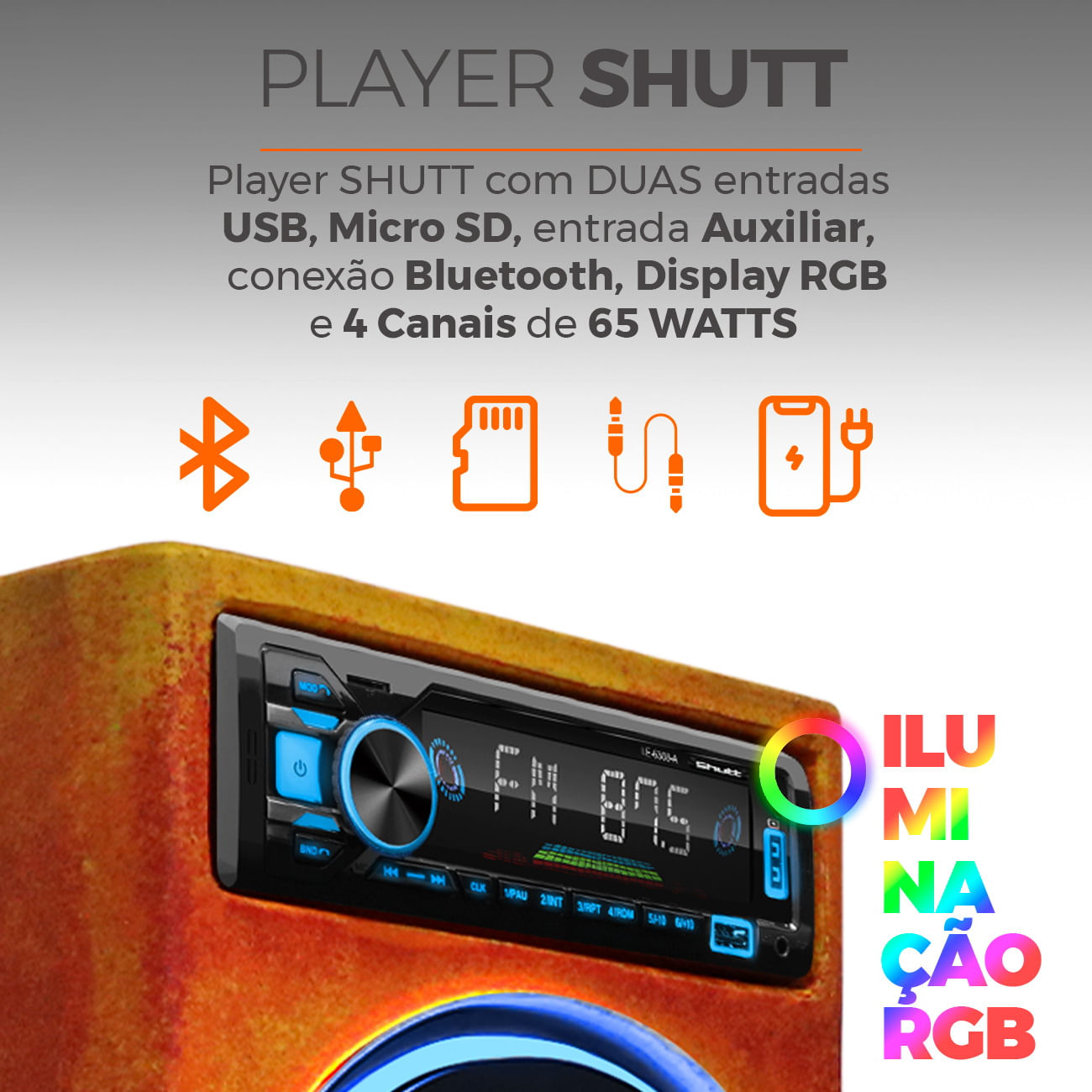 Encontraproduto.com.br - Caixa De Som Bob Residencial Amplificada Shutt 6 Polegadas 400w + Player Shutt + C/ LED Completa