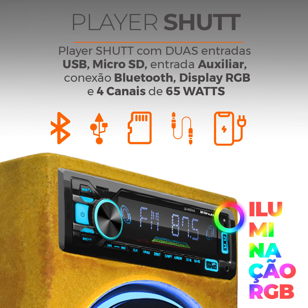 Encontraproduto.com.br - Caixa De Som Bob Residencial Amplificada Shutt 6 Polegadas 400w + Player Shutt + C/ LED Completa
