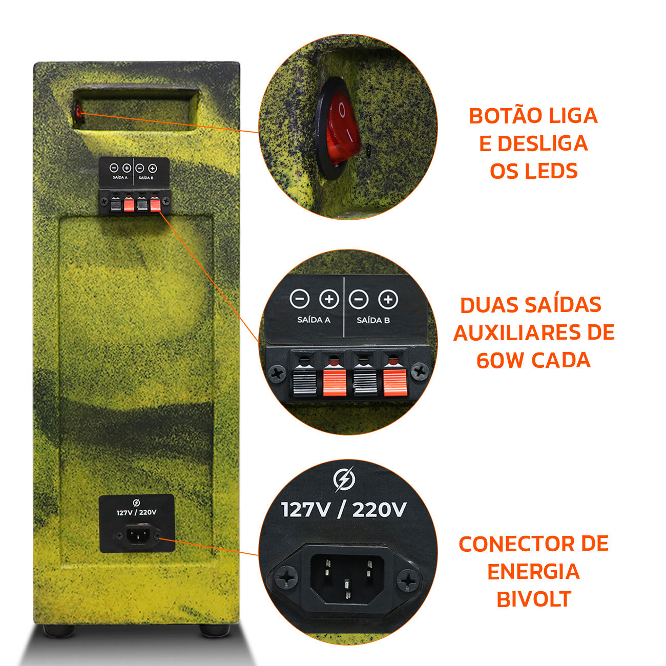 Encontraproduto.com.br - Caixa De Som Bob Residencial Amplificada Shutt 6 Polegadas 400w C/ Led Neon Som Forte Completa