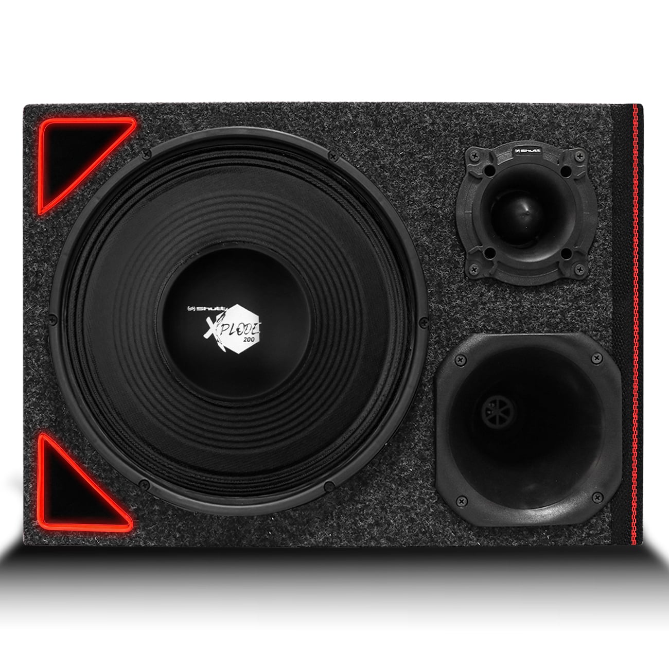 Encontraproduto.com.br - Caixa De Som Trio Automotivo Shutt Woofer Xplode 12 Polegadas 400w RMS Duto Régua LED Neon