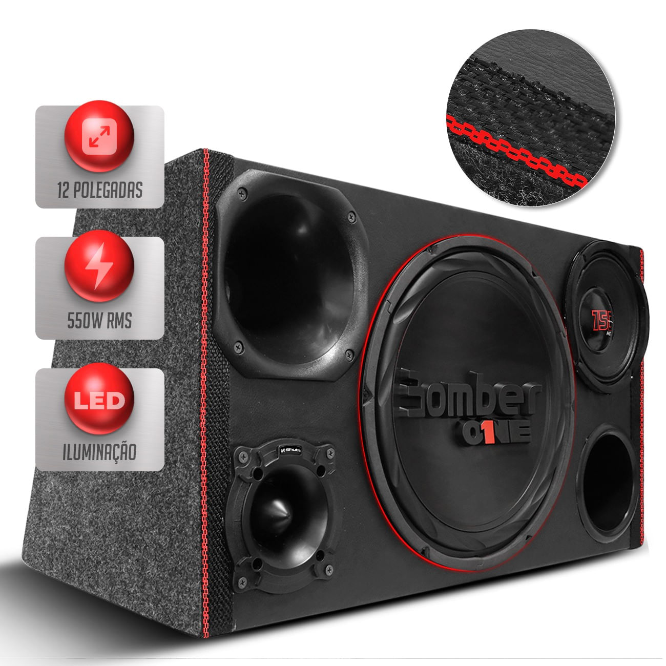 Caixa Som Trio Goiano 500w RMS 4 Vias Subwoofer 12 Pol Bomber B-One + Woofer 6 Pol Shutt MG150 Led