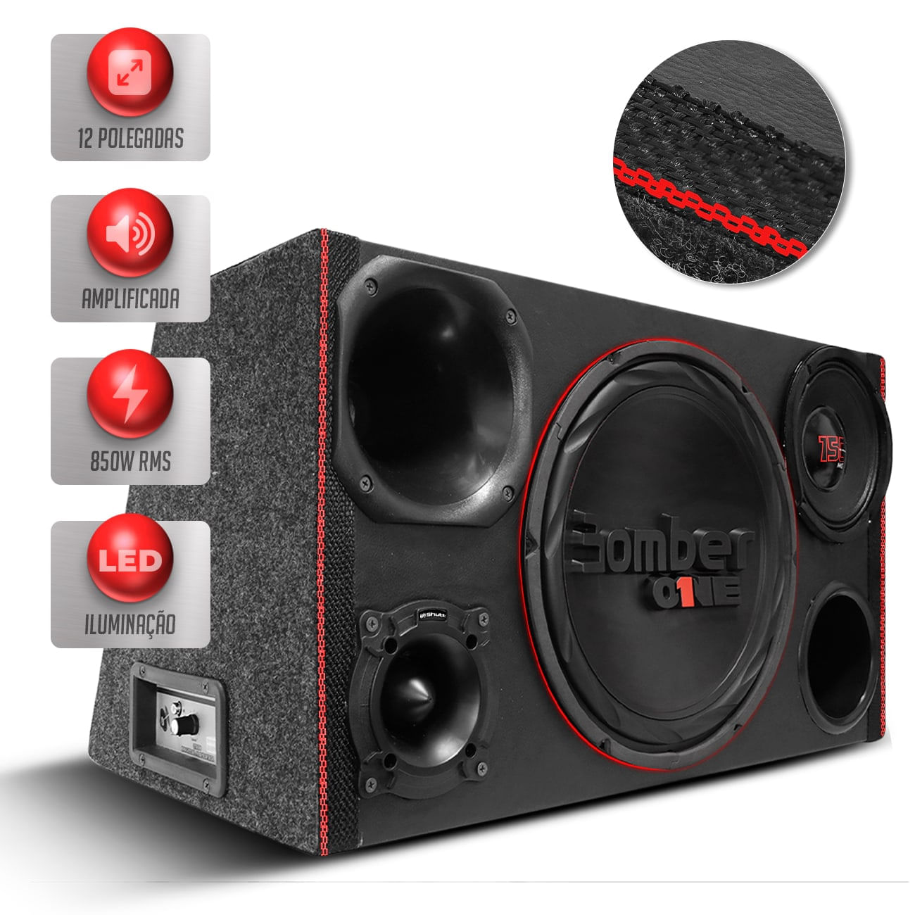 Caixa Som Trio Goiano 850w RMS 4 Vias Subwoofer 12 Pol Bomber B-One + Woofer 6 Pol Shutt MG150 Led