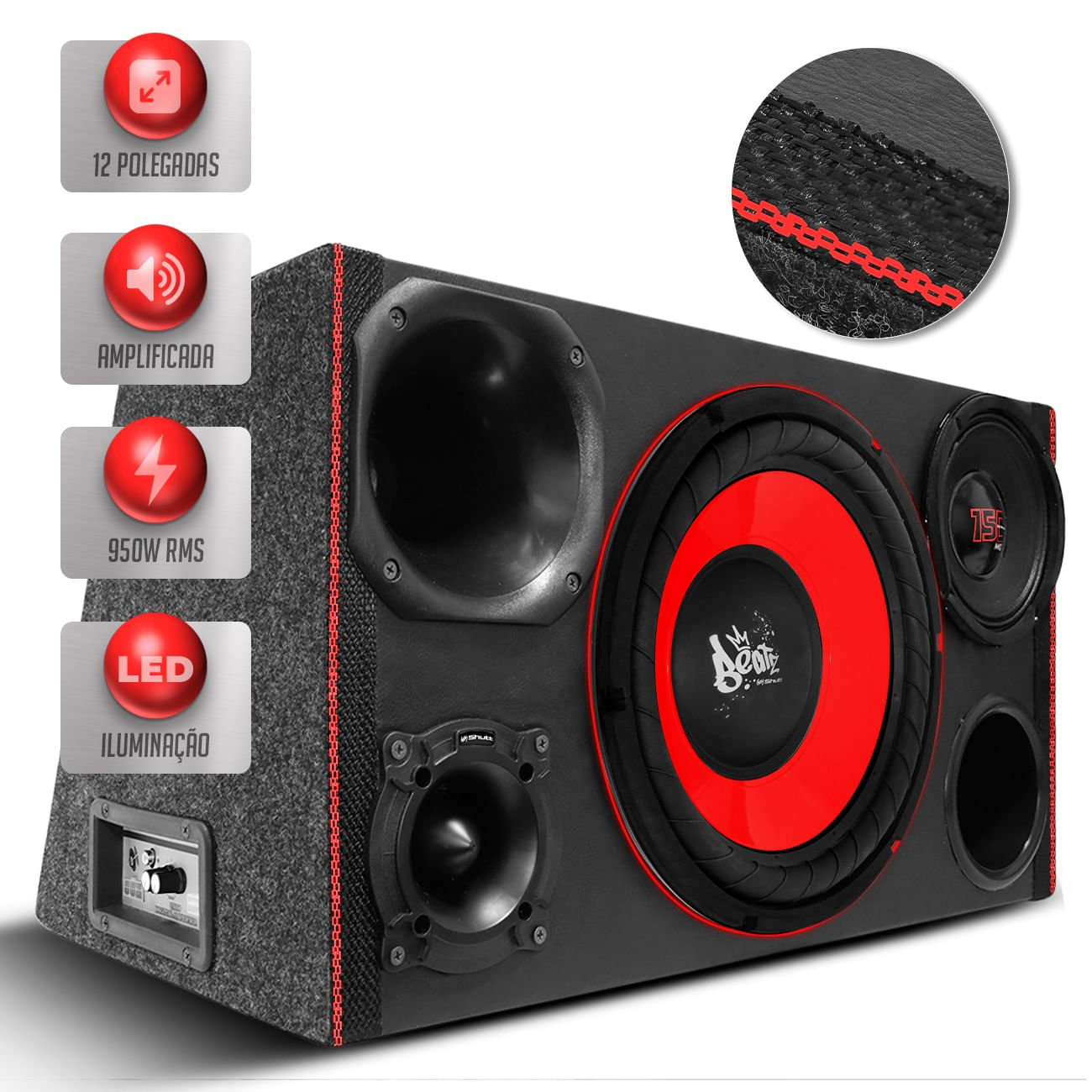 Caixa Som Trio Goiano Amplificada Shutt 950w Subwoofer Beatz + Woofer Shutt 4 Vias Toca Muito + Led