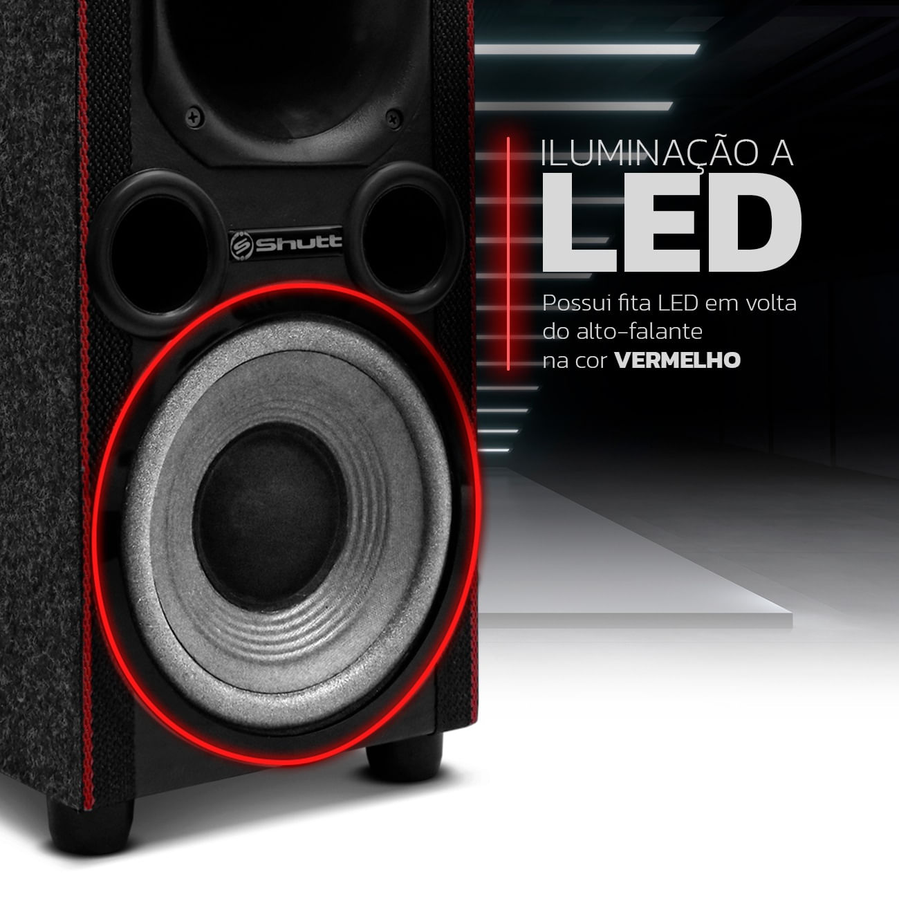 Encontraproduto.com.br - Caixa De Som Bob Residencial Shutt Amplificada 380w RMS Subwoofer Novik 8 Polegadas Dutada Led Neon