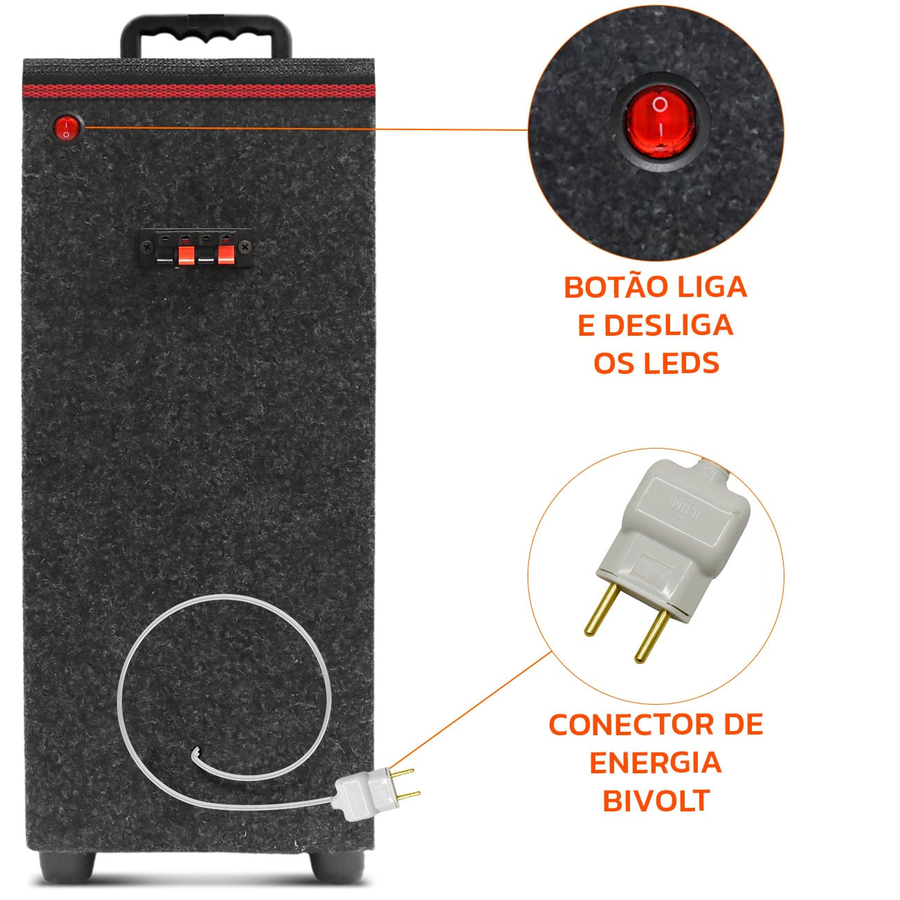 Encontraproduto.com.br - Caixa De Som Bob Residencial Shutt Amplificada 380w RMS Subwoofer Novik 8 Polegadas Dutada Led Neon