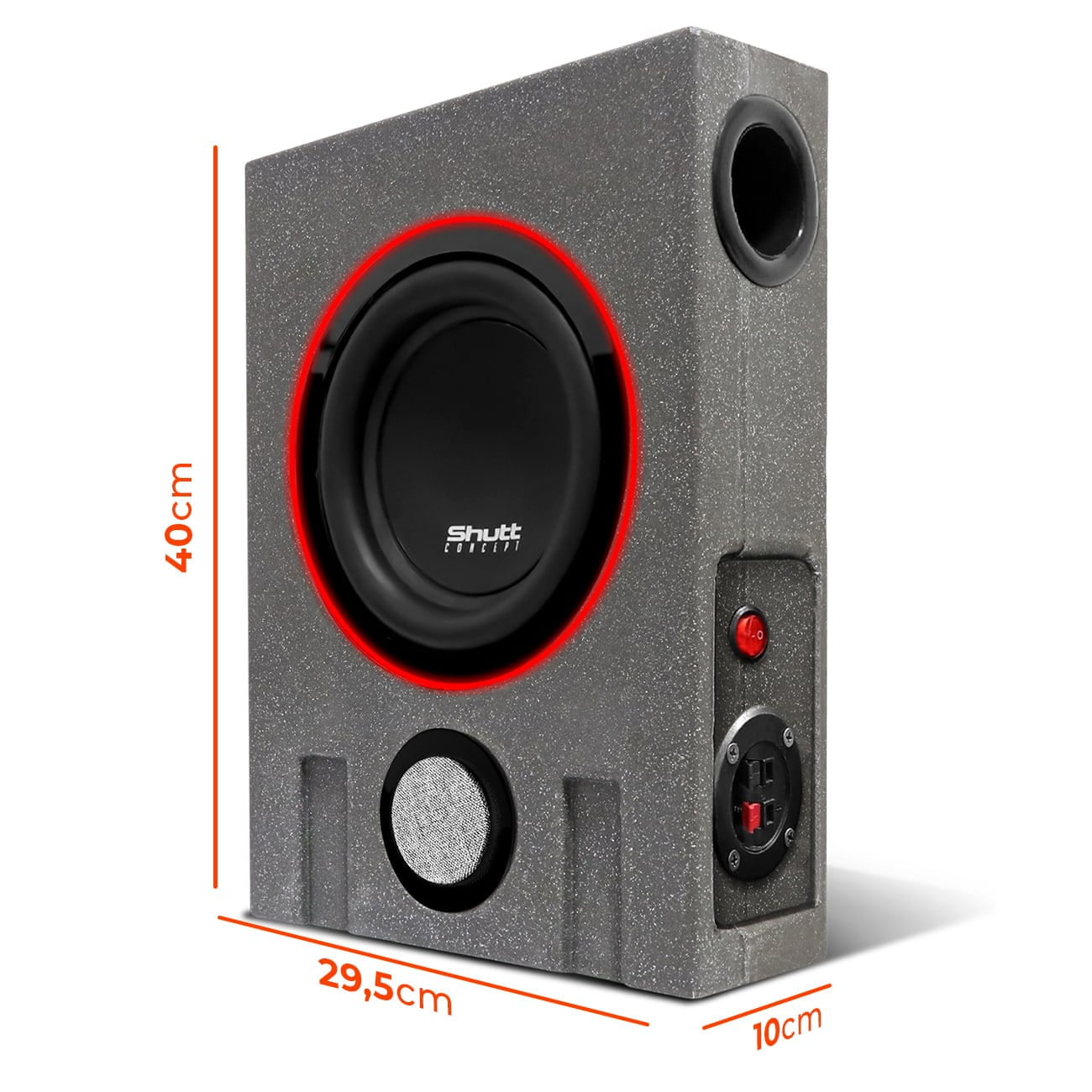 Encontraproduto.com.br - Caixa Som Slim Passiva Dutada Shutt Subwoofer Concept 8 Polegadas 220W Tweeter C/ LED
