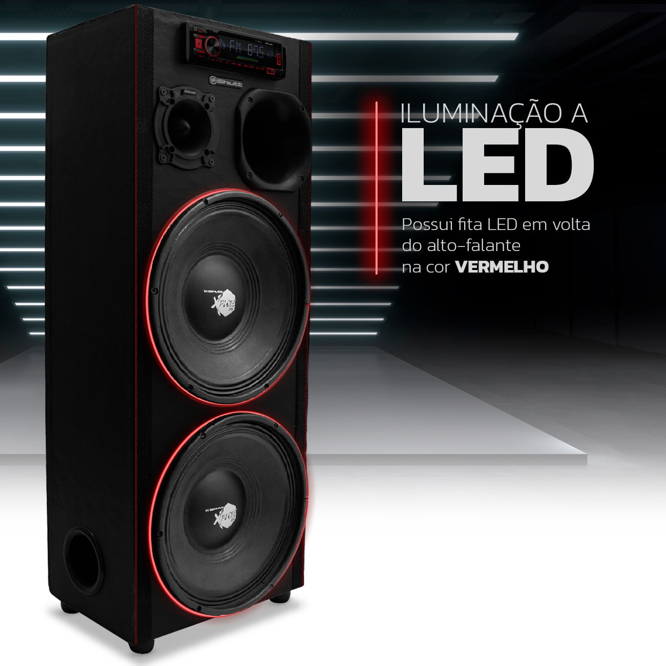 Encontraproduto.com.br - Caixa Som Bob Residencial 1260w RMS Woofer 12 Pol Shutt Xplode Led Neon + Módulo TS400 Festa Bar