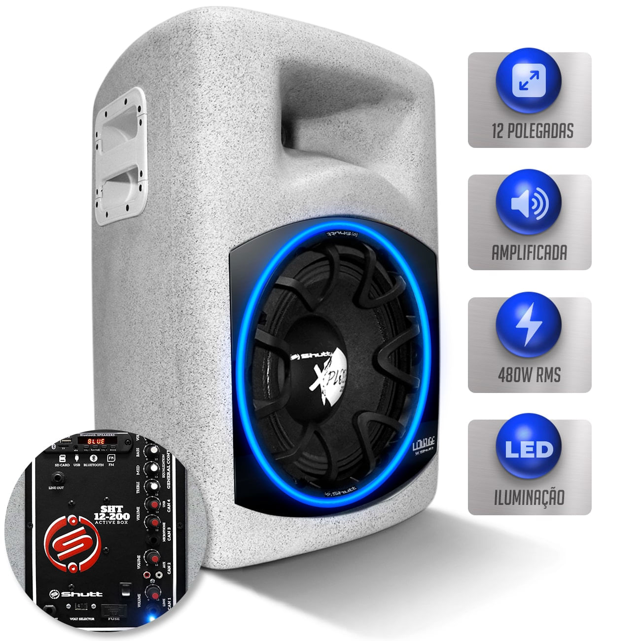 Caixa Som Ativa Lounge 480w RMS Shutt Xplode 12 Polegadas Bivolt 110v220v Ambiente Festa Igreja Show