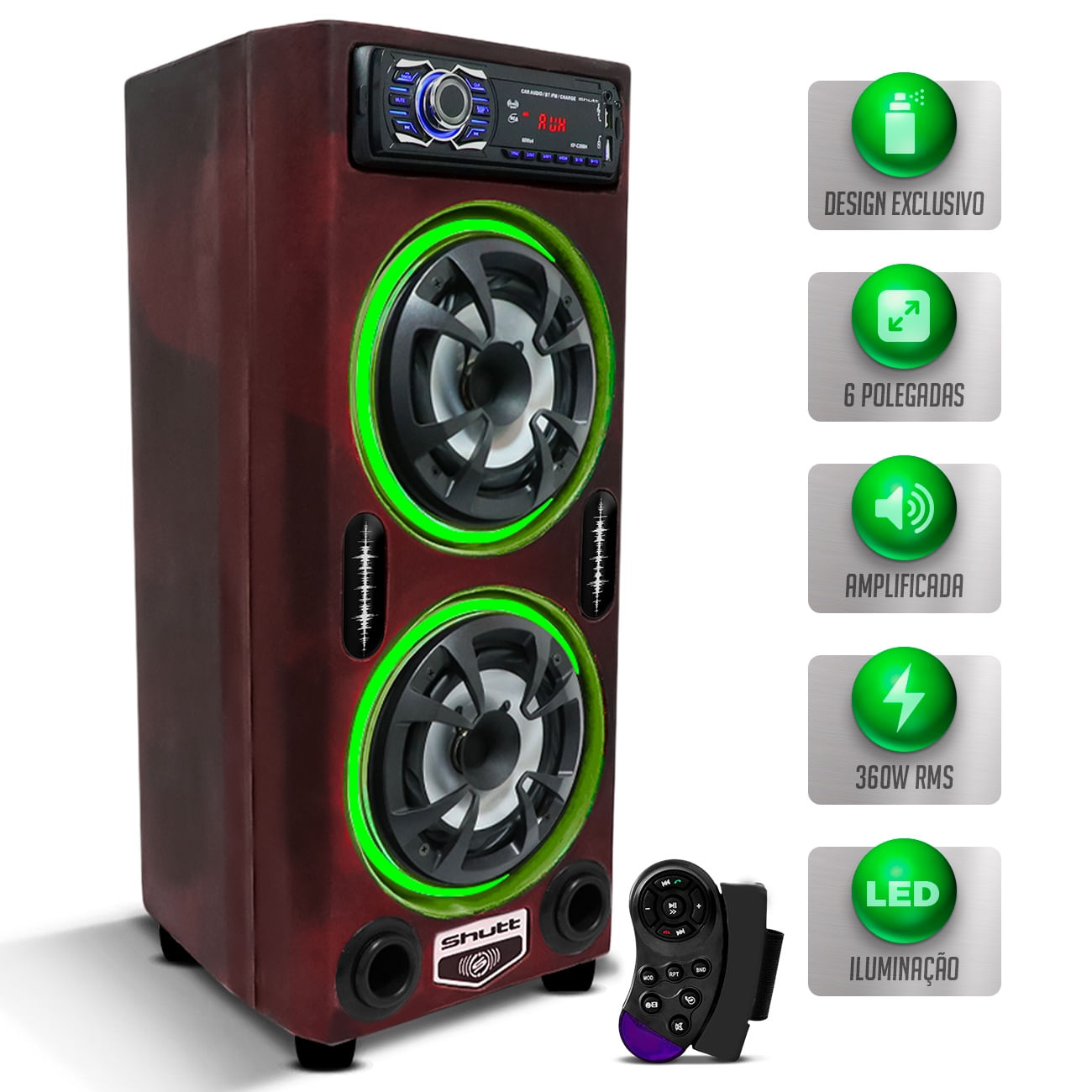 Caixa De Som Bob Residencial Shutt Amplificada 360w 6 Polegadas Hurricane + Player Completa Led