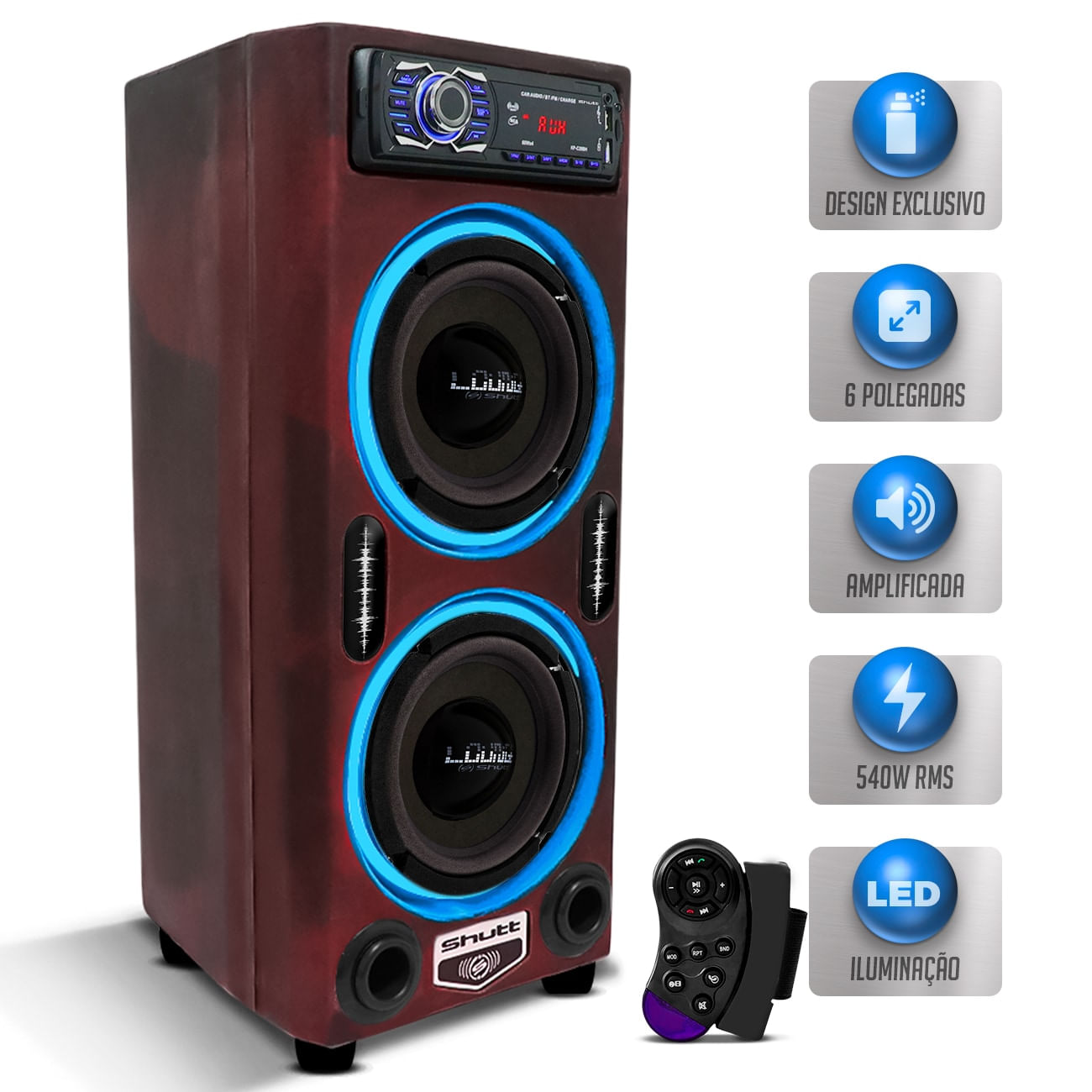 Caixa Som Bob Residencial Shutt 6 Pol Subwoofer Lounge + Player Bluetooth USB SD Rádio FM Bivolt LED