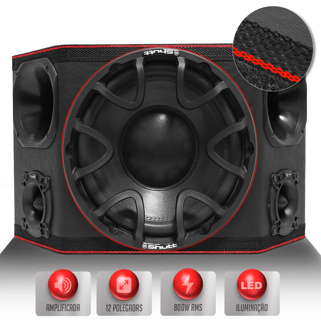 Caixa Som Trio Amplificada Shutt Three Side 800w RMS Subwoofer Connect 12 Pol 2 Driver 2 Tweeter LED