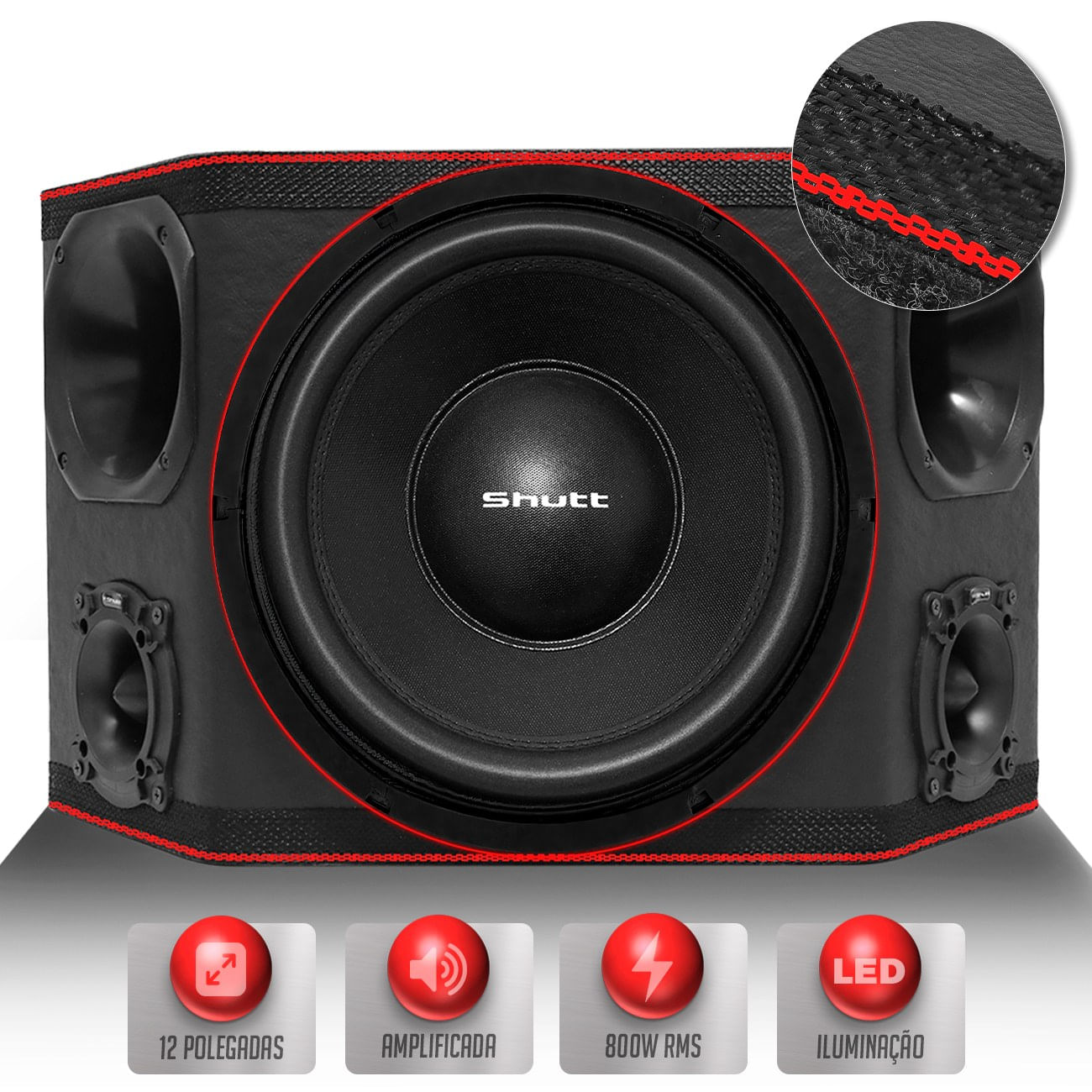 Caixa Som Trio Amplificada Shutt Three Side 800w RMS Subwoofer Shutt 12 Pol Grave Forte Pancadão LED