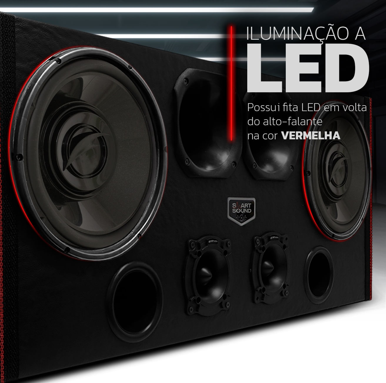 Encontraproduto.com.br - Caixa Som Trio Automotivo 840w Subwoofer Foxer Blackbird 10 Pol + 2 Driver + 2 Tweeter LED Neon