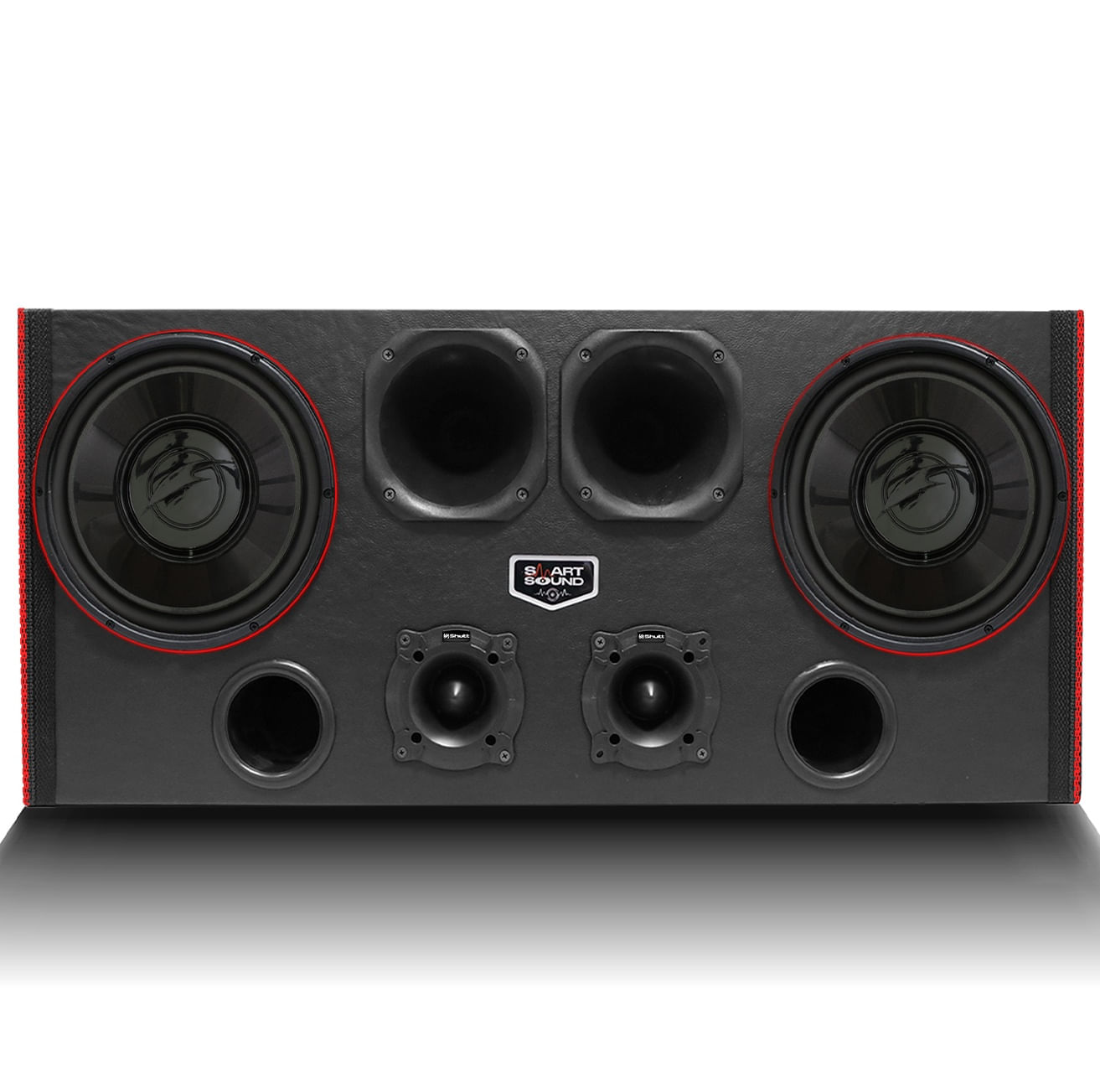 Encontraproduto.com.br - Caixa Som Trio Automotivo 840w Subwoofer Foxer Blackbird 10 Pol + 2 Driver + 2 Tweeter LED Neon