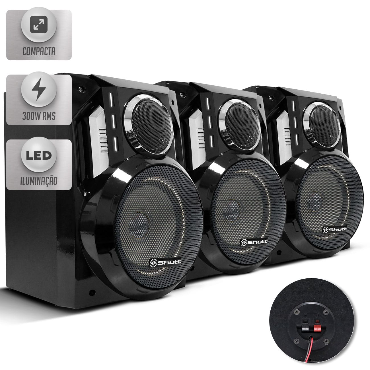 Kit 3 Caixa Som Shutt Passiva Acoustic System 300w 6 Pol + Tweeter Vintage Som Ambiente LED