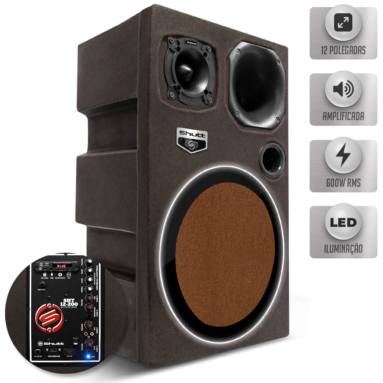 Caixa Som Bob Igreja Residencial Bi Amplificada Shutt 600w RMS Bilvolt Bluetooth Rádio FM USB LED