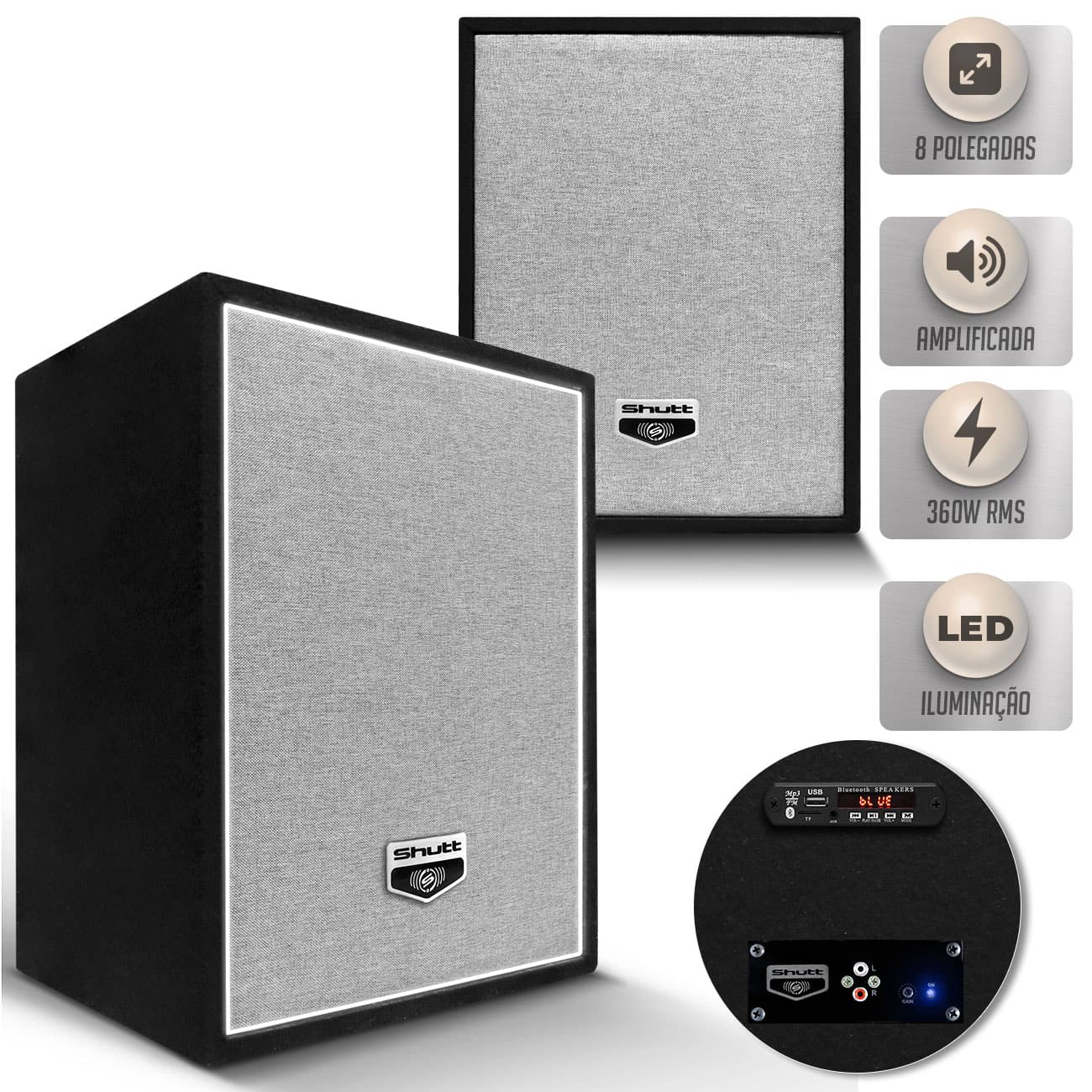 Kit 2 Caixa Som Full Trap Shutt 360w RMS Matriz + Escrava Bluetooth USB SD P2 Ambiente Completa LED