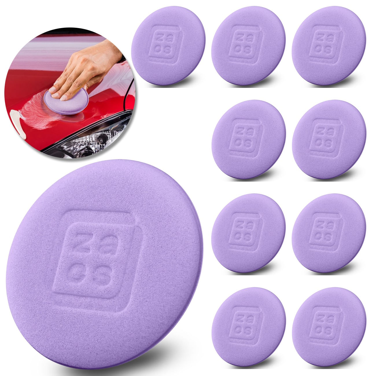 Kit 10 Aplicador Grande Zacs Espuma Automotiva Passar Cera Selante