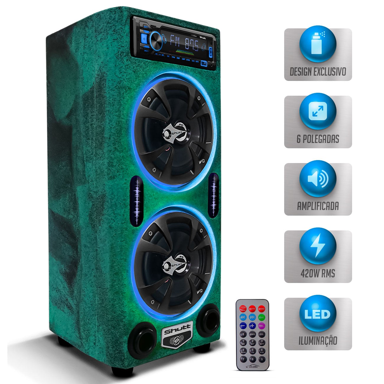 Caixa Som Bob Residencial Amplificada Shutt 6 Polegadas 420W Player Bluetooth LED Neon Casa Rancho