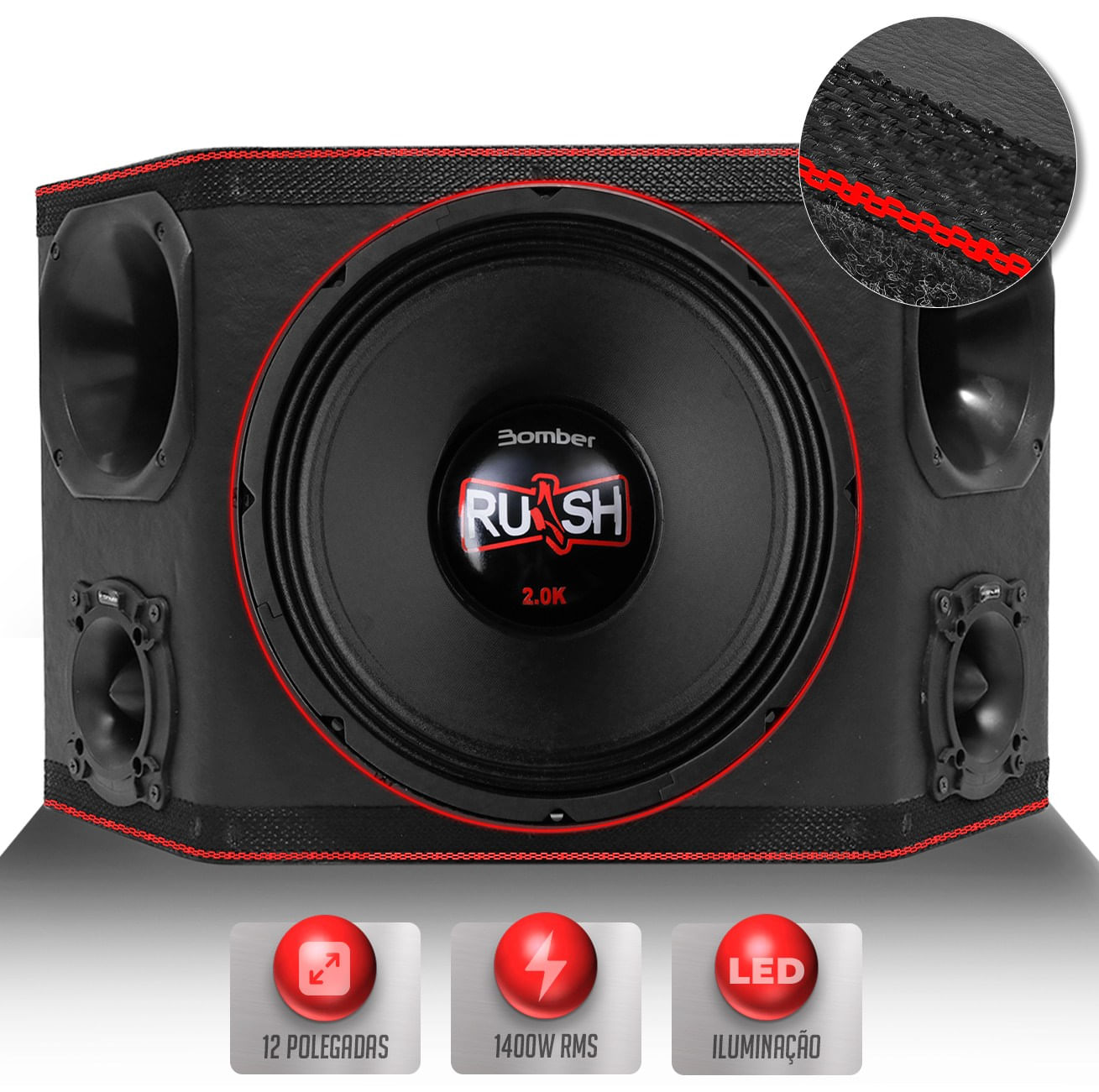 Caixa Som Trio Automotivo Three Side 900w Subwoofer Bomber Outdoor 12 Pol + 2 Driver + 2 Tweeter LED