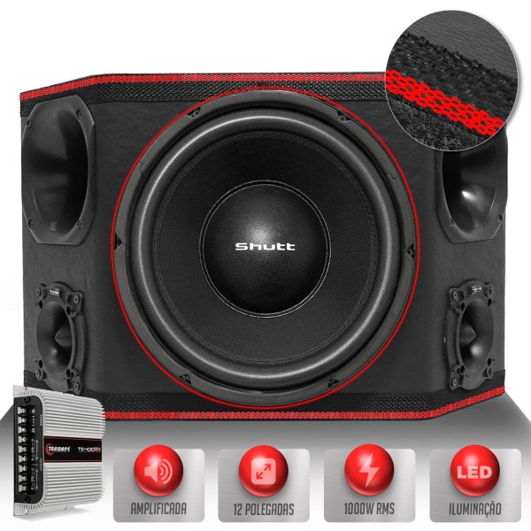 Encontraproduto.com.br - Caixa Som Trio Shutt 3 Lados 1000w RMS Subwoofer 12 Pol + Módulo Taramps TS400 Grave Forte LED