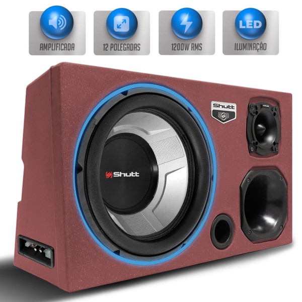 Encontraproduto.com.br - Caixa Som Trio Automotivo Amplificada Shutt Injetada 1200W RMS Subwoofer 4D4 12 Pol Grave Forte LED