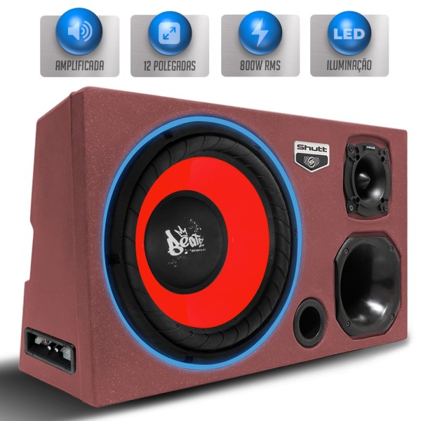 Encontraproduto.com.br - Caixa Som Trio Automotivo Amplificada Shutt Injetada 800W RMS Subwoofer Beatz 12 Pol Grave Forte LED