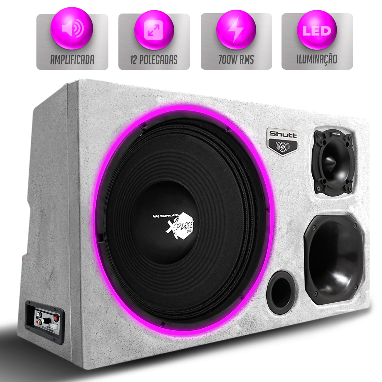 Caixa Som Trio Automotivo Amplificada 700W RMS Woofer Xplode 12 Polegadas LED Neon