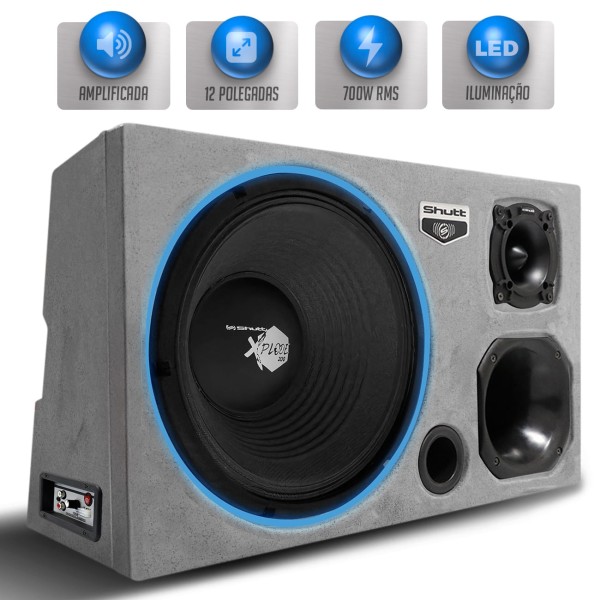 Encontraproduto.com.br - Caixa Som Trio Amplificada Pigmentada Cinza Shutt 700w RMS Woofer 12 Pol Xplode Toca Muito LED