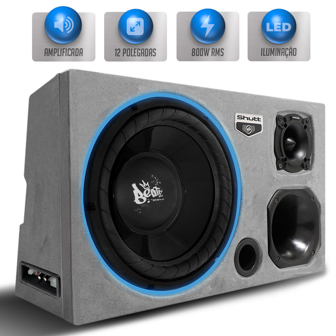 Caixa Som Trio Amplificada Shutt Pigmentada Cinza Claro 800w Subwoofer 12 Pol Beatz Dutada LED