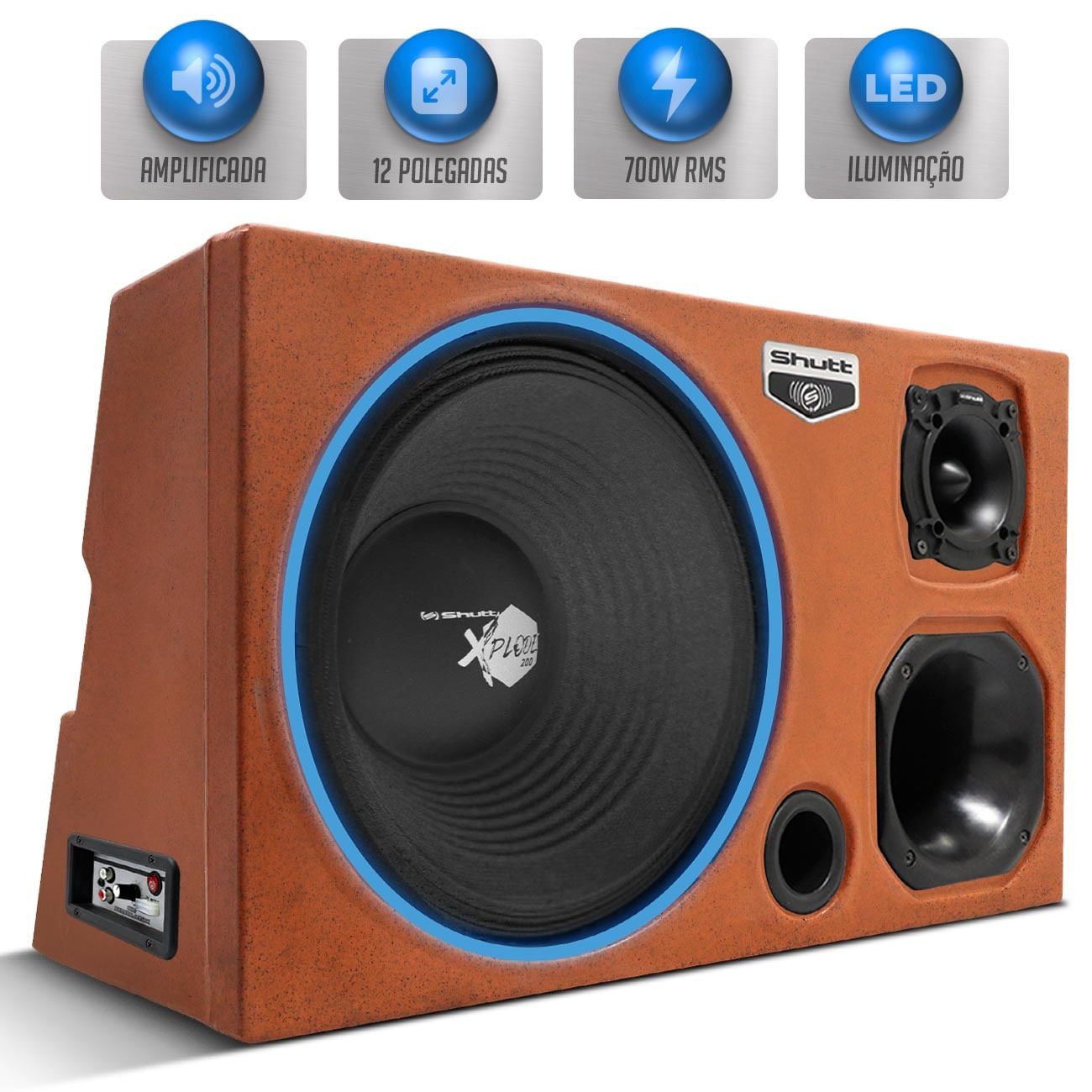 Caixa Som Trio Automotivo Amplificada 700W RMS Sub Shutt Xplode 12