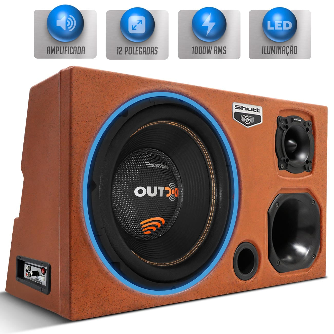 Caixa Som Trio Automotivo Amplificada 1000W RMS Sub Bomber Outdoor 12