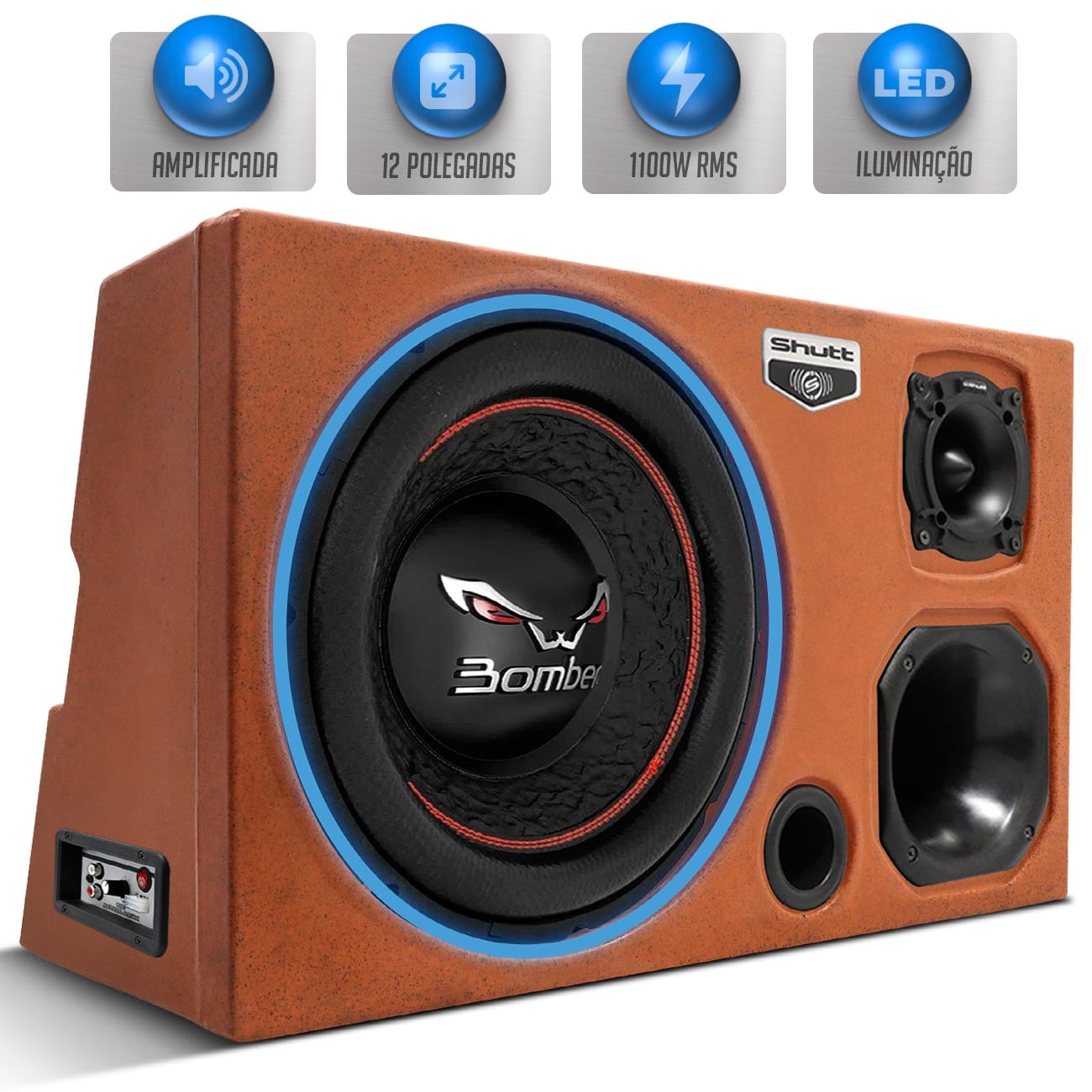 Caixa Som Trio Automotivo Amplificada 1100W RMS Sub Bicho Papão 12