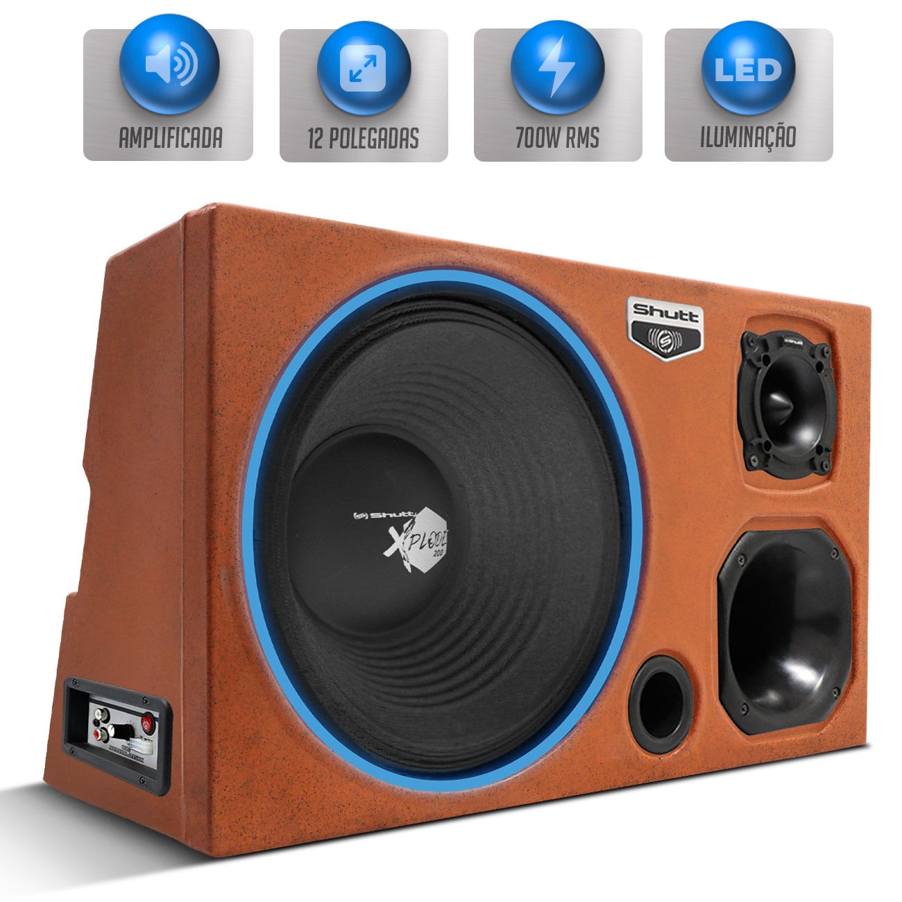 Caixa Som Trio Automotivo Amplificada 700W RMS Woofer Xplode 12 Polegadas com LED