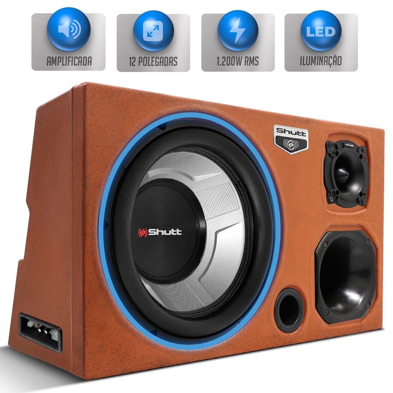 Caixa Som Trio Automotivo Amplificada 700W RMS Sub Shutt 4D4 12