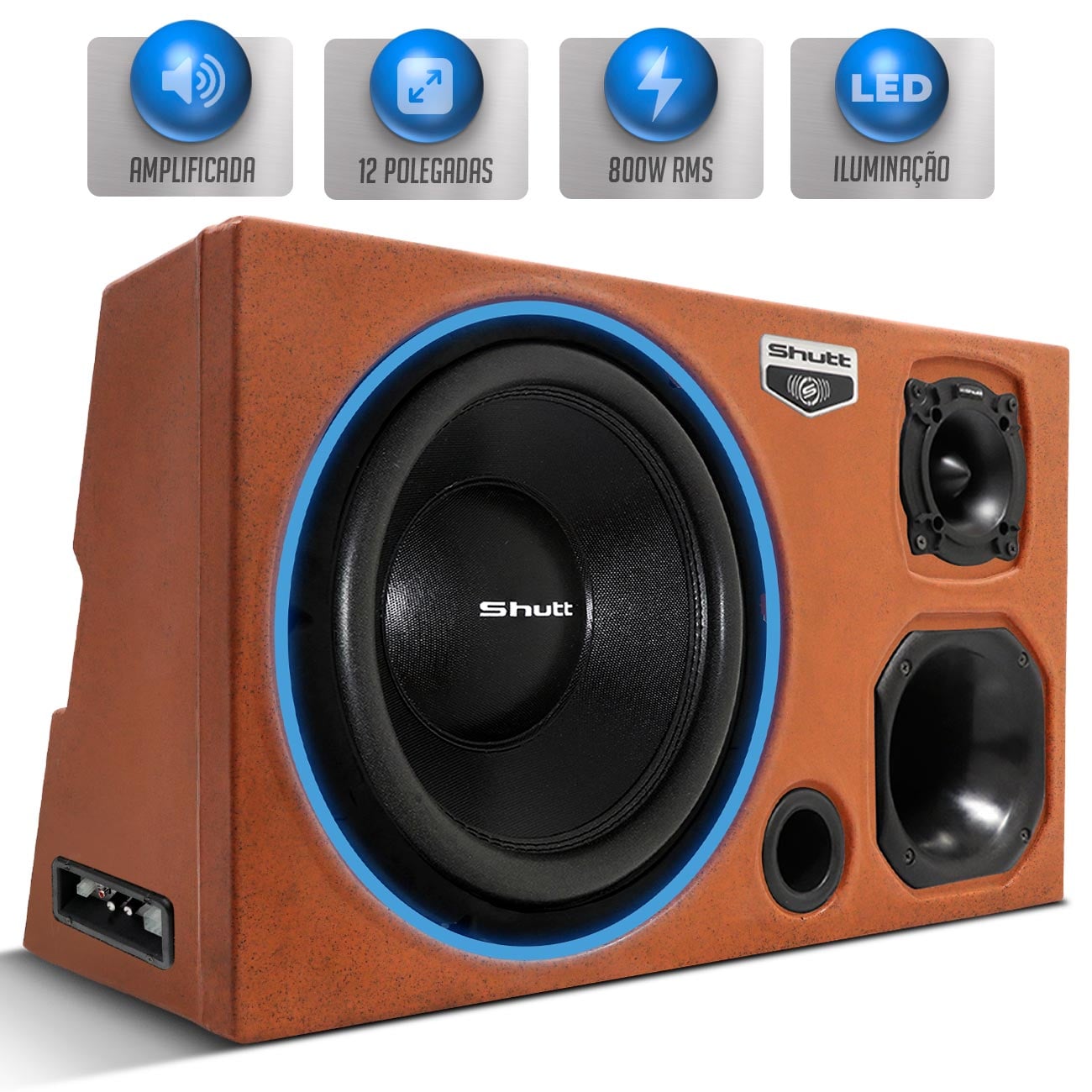 Caixa Som Trio Automotivo Amplificada 800W RMS Subwoofer Shutt 12 Polegadas LED Neon