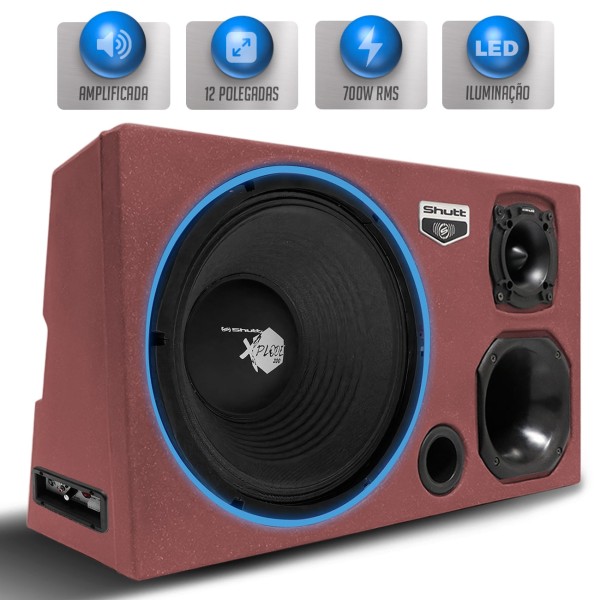 Encontraproduto.com.br - Caixa Som Trio Automotivo Amplificada Pigmentada Shutt 700w RMS Woofer Slim 12 Pol Toca Muito LED
