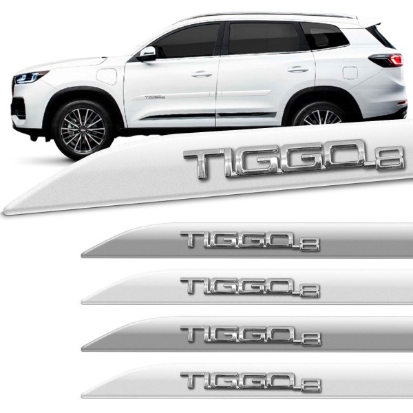 Encontraproduto.com.br - Jogo Friso Lateral Chery Tiggo 8 2021 a 2024 Cor Original Facão Alto Relevo Grafia Cromada ou Preta