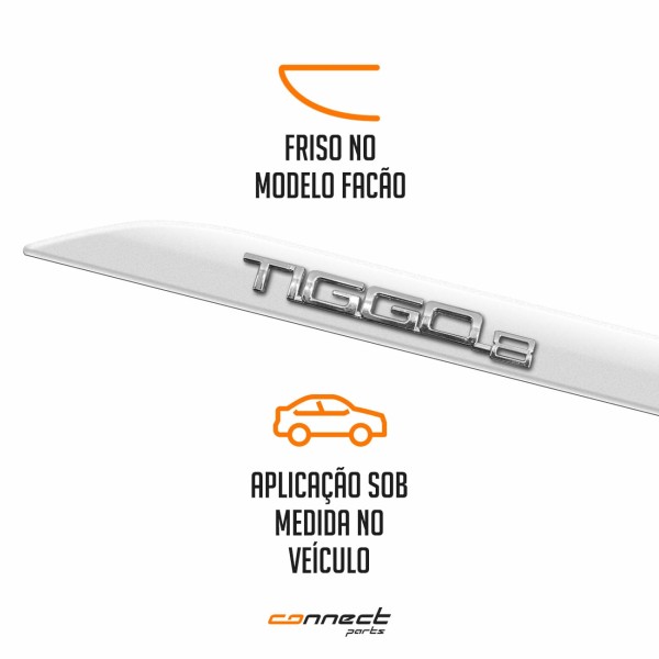 Encontraproduto.com.br - Jogo Friso Lateral Chery Tiggo 8 2021 a 2024 Cor Original Facão Alto Relevo Grafia Cromada ou Preta