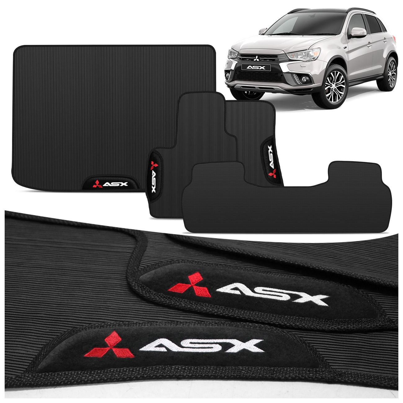 Kit Jogo de Tapete PVC ASX 2010 a 2020 3 Peças + Tapete Porta Malas