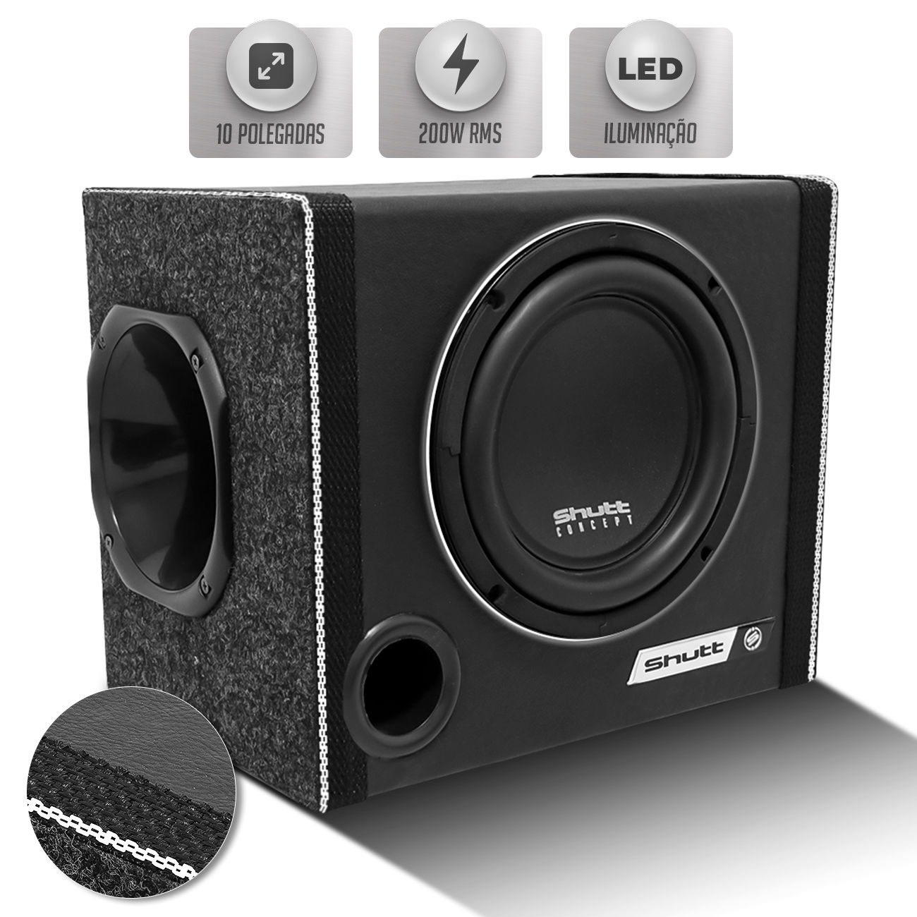 Caixa de Som Trio Shutt 300W RMS Subwoofer Concept 10 Polegadas Led Neon Carro Toca Muito